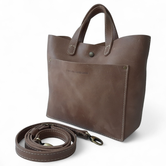 PORTLAND LEATHER GOODS Cappuccino Mini Crossbody Tote Nubuck Patina Boho - Picture 2 of 10